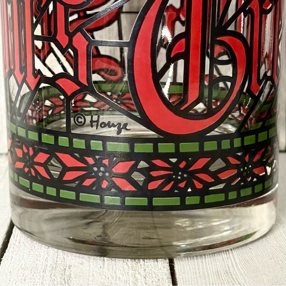 HOUZE Seasons Greetings Stained Glass Gold Rimmed Lowball Glass Tumbler Set - Picture 3 of 8